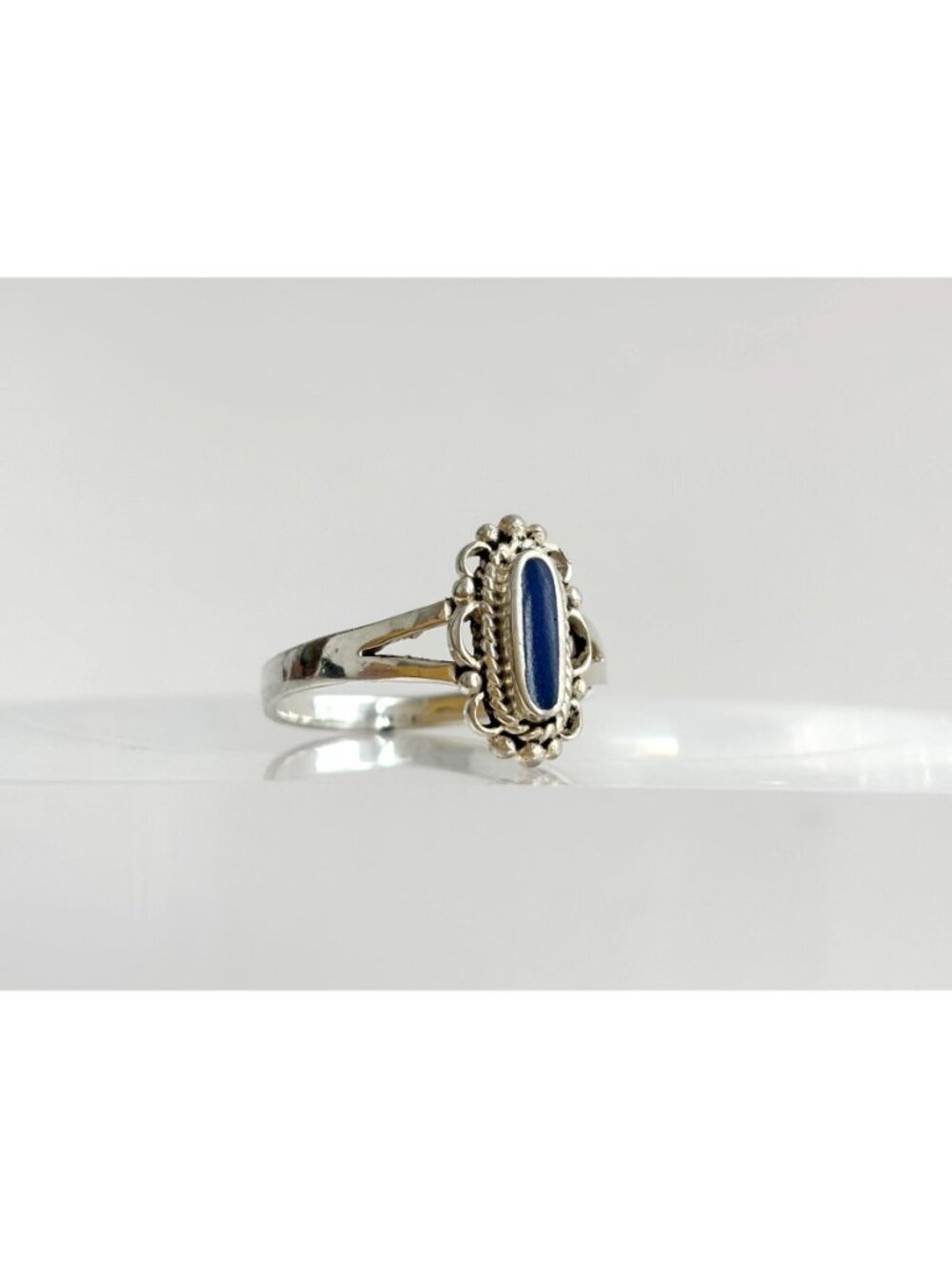 Lapis Lazuli Oval Scalloped Beaded Southwest Sterling Silver 925 Vintage Ring - Picture 8 of 14